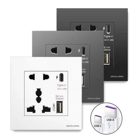 SK200 Square Wall Socket with USB/Type C